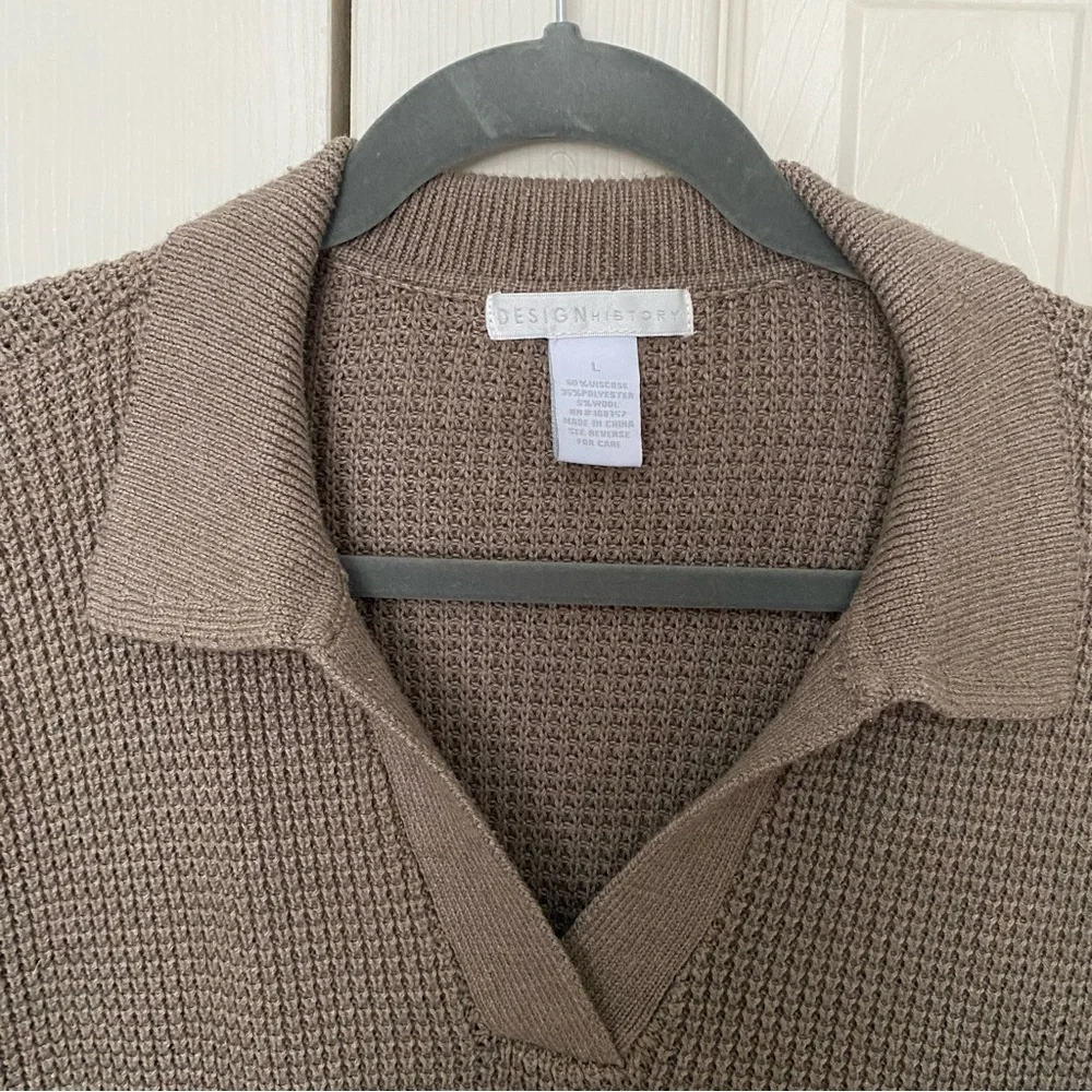 Wool Blend Knit Polo Sweater Women Long Sleeve V Neck Top With Collar - Picture 8 of 9